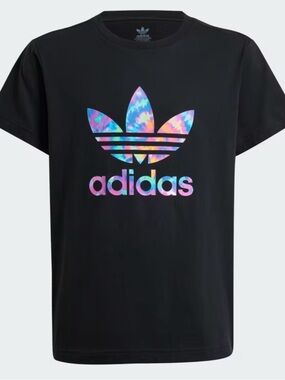 NWT Adidas Black Tee with Multicolor Tie-Dye Trefoil